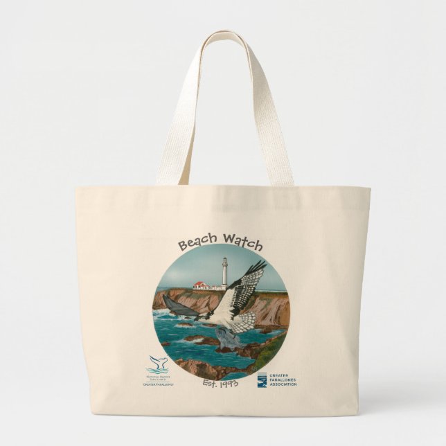 Grand Tote Bag Montre Fourre-tout de plage-- Balbuzard de côte du (Devant)