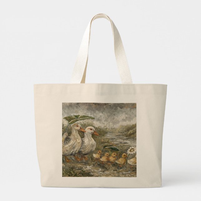 Grand Tote Bag Morning Commute Whimsical Farmhouse Duck Rainy Day (Dos)