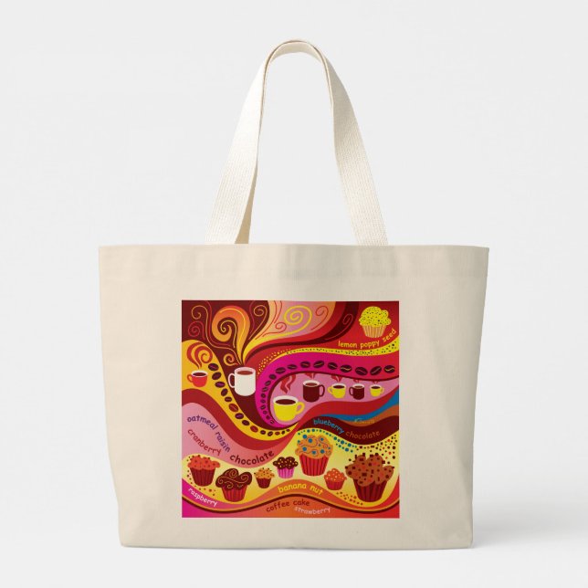 Grand Tote Bag Motif café et muffins (Dos)