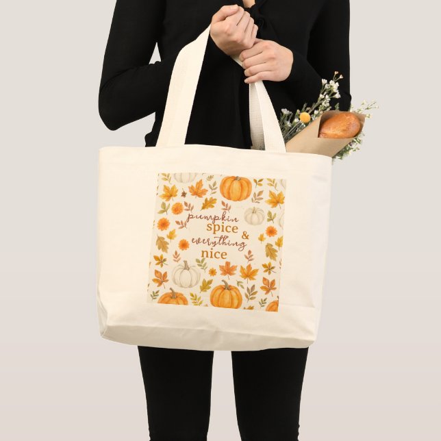 Grand Tote Bag Motif Citrouille mignon | Thanksgiving (Devant (produit))