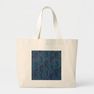 Grand Tote Bag Motif d'art boho indien bleu Paisley