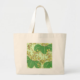 Grand Tote Bag Motif d'art botanique floral de la feuille japonai