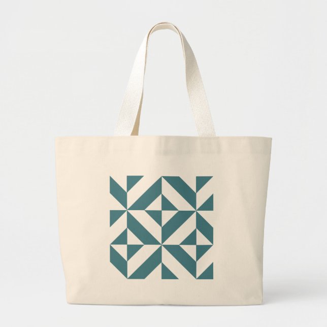 Grand Tote Bag Motif de cube vert géométrique profond Turquoise (Devant)