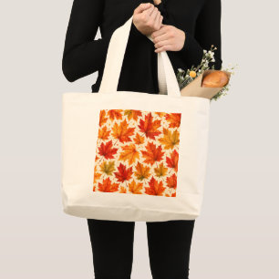 Grand Tote Bag Motif de feuilles d'érable d'automne   Feuille rou