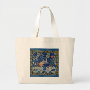 Grand Tote Bag Motif de grue chinoise vintage : bleu impérial