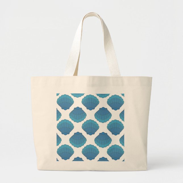 Grand Tote Bag Motif de mosaïque Blue Seashell (Devant)