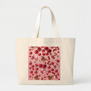 Grand Tote Bag Motif de nœud Cerise Coquette Cœur Personnalisé