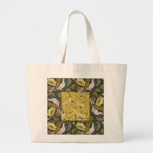 Grand Tote Bag Motif de pigeon de poisson d'art nouveau vintage V