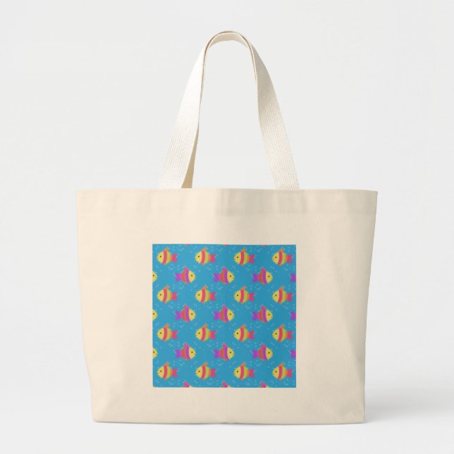 Grand Tote Bag Motif de poissons (Devant)