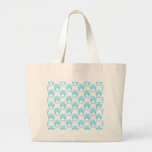 Grand Tote Bag Motif Empreinte de patte de Blue Neon Dog