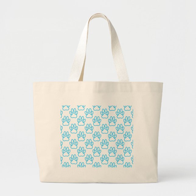 Grand Tote Bag Motif Empreinte de patte de Blue Neon Dog (Devant)