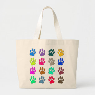 Grand Tote Bag Motif Empreinte de patte de chien multicolore