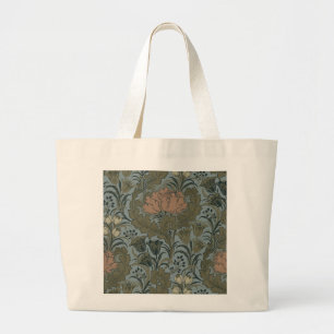 Grand Tote Bag Motif floral victorien antique terre cuite ocre cl