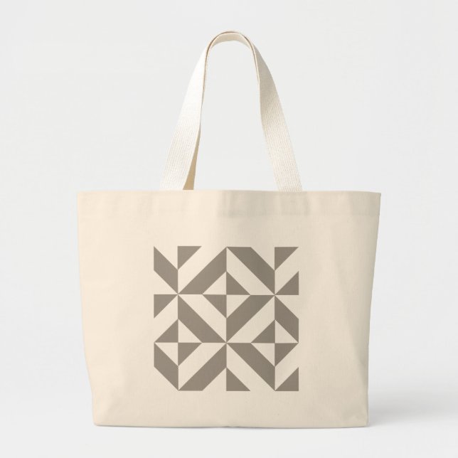 Grand Tote Bag Motif géométrique déco cube gris argent (Devant)
