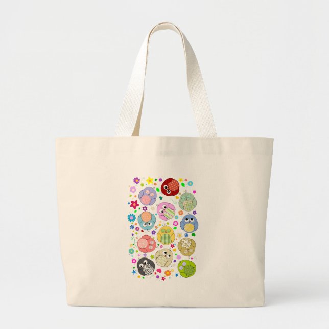 Grand Tote Bag Motif mignon de hiboux et de fleurs (Devant)