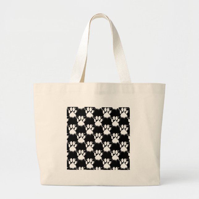 Grand Tote Bag Motif Paw Chien Blanc Avec Paint Splatter (Devant)