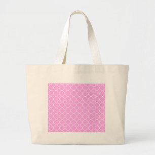 Grand Tote Bag Motif Quatrefoil Rose Et Blanc