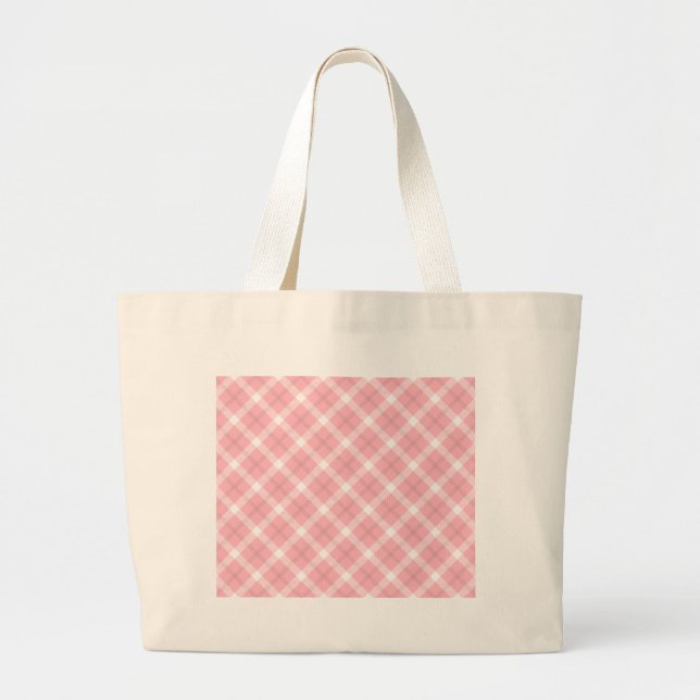 Grand Tote Bag Motif Tartan Rose Et Blanc (Devant)