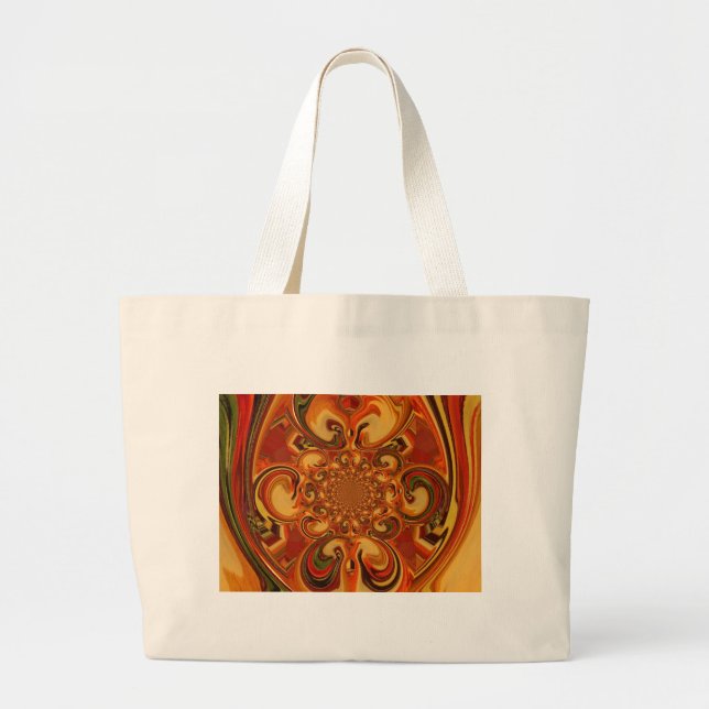 Grand Tote Bag Motif tourbillonnant : Tons d'orange, Brown et ver (Devant)