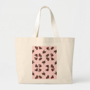 Grand Tote Bag Motifs de roses, joli petit dessin rose et rouge