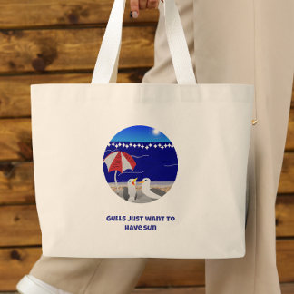 Grand Tote Bag Mouettes Veulent Juste Avoir Soleil Mouette Drôle