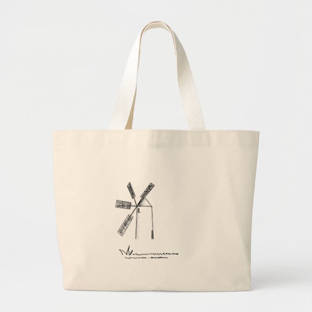 Grand Tote Bag moulin sur arrière - plan blanc (Devant)