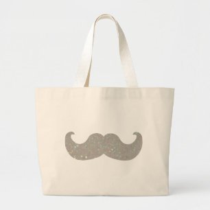 Grand Tote Bag Moustache blanche de Bling (graphique de parties