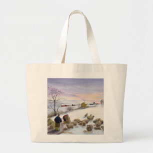 Grand Tote Bag Moutons de alimentation en hiver