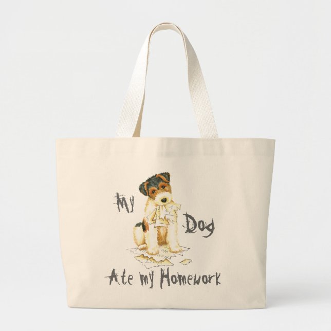 Grand Tote Bag My Wire Fox Terrier Ate My Homework (Devant)