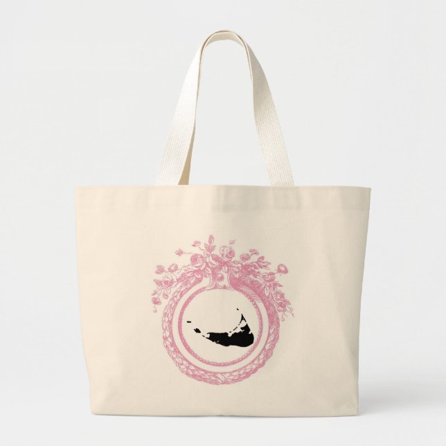 Grand Tote Bag Nantucket rose et noir (Devant)