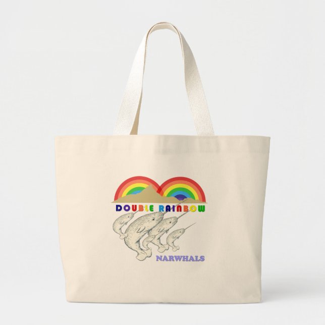 Grand Tote Bag narval arc-en-ciel double (Devant)