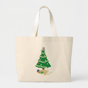 Grand Tote Bag Naughty Christmas Tree Kitty Chat