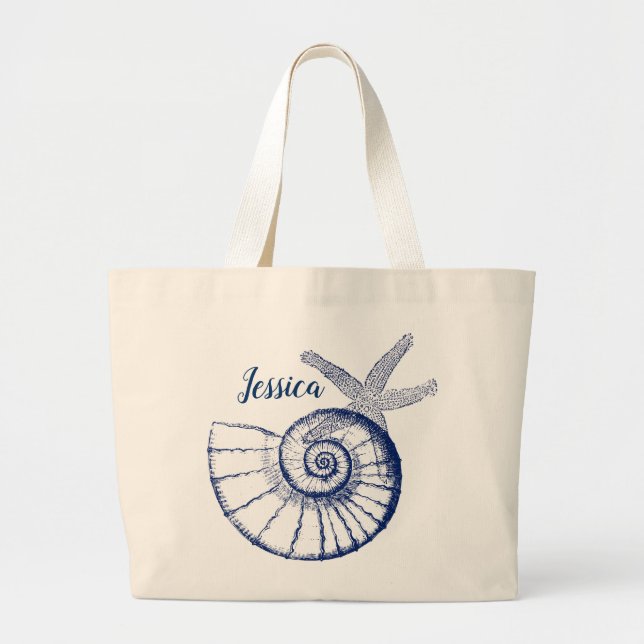 Grand Tote Bag Nautilus Coquille et Starfish Marine Life Personna (Devant)