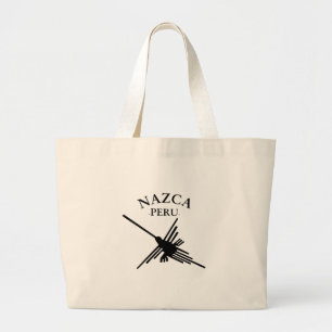 Grand Tote Bag Nazca Pérou Colibri Avec Texte Courbé