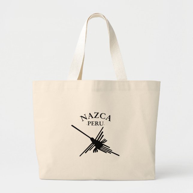 Grand Tote Bag Nazca Pérou Colibri Avec Texte Courbé (Devant)