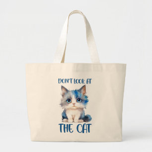 Grand Tote Bag Ne regardez pas le chat - adorable chaton bleu