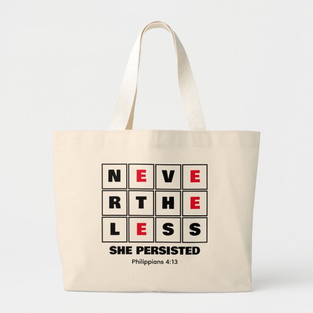 Grand Tote Bag NÉANMOINS, ELLE A PERSISTÉ À L'Inspirationnelle ch (Devant)