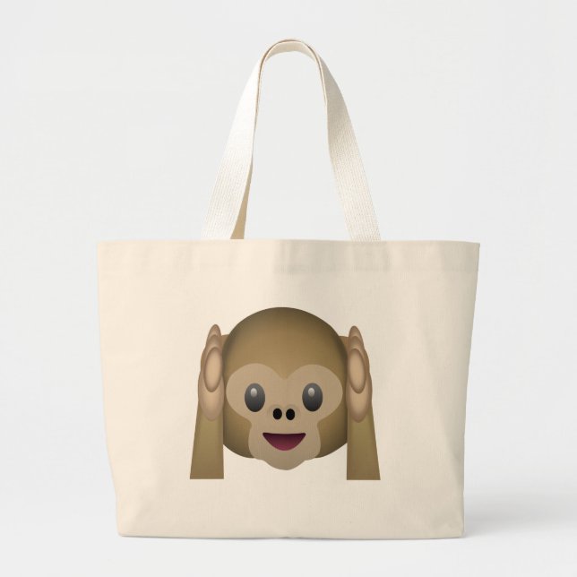 Grand Tote Bag N'entendez aucun singe mauvais Emoji (Devant)