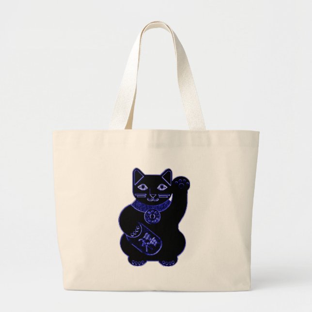 Grand Tote Bag néon de bleu de neko de maneki (Devant)