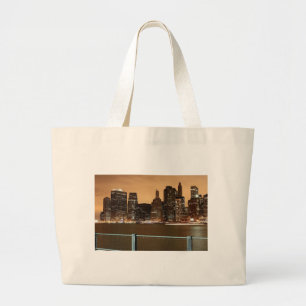 Grand Tote Bag New York City Skyline à Night en face de l'eau