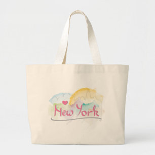 Grand Tote Bag New York Manhattan "Je t'aime" avec coeur rose