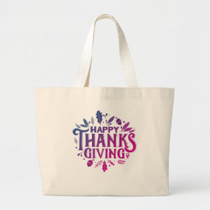 Grand Tote Bag Nice Bon thanksgiving texte avec Automne Feuille