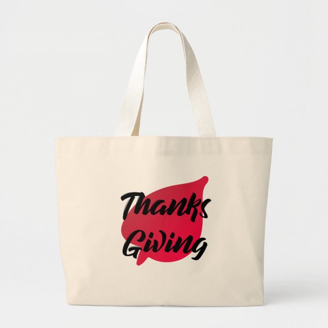Grand Tote Bag Nice Texte Thanksgiving Typographie sur la feuille (Devant)