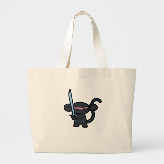 Grand Tote Bag Ninja noir avec l'épée aucuns mots (Devant)