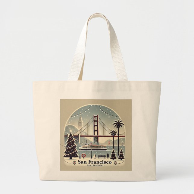 Grand Tote Bag Noël à San Francisco - Golden Gate Bridge (Devant)