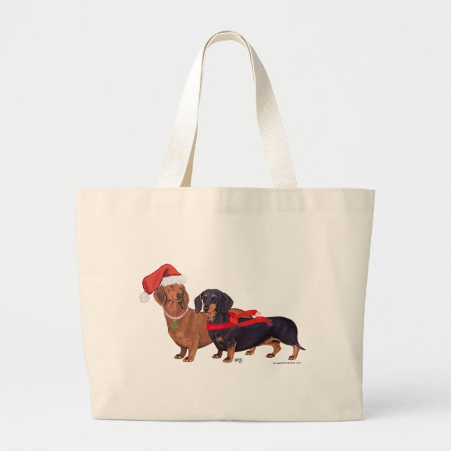 Grand Tote Bag Noël des Dachshunds (Devant)