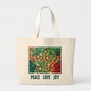 Grand Tote Bag Noël Étoiles Abstraites PAIX AIMER JOIE Personnali