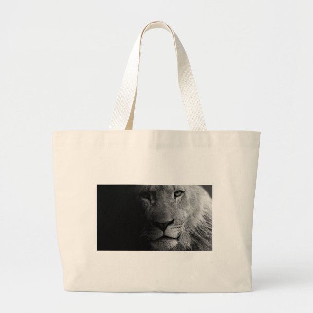Grand Tote Bag Noir Blanc Motivation Leadership Lion Portrait (Devant)