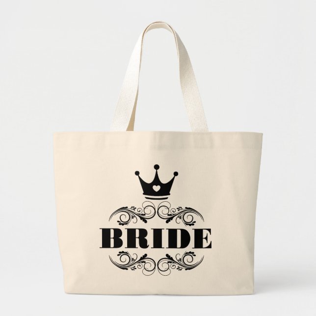 Grand Tote Bag Noir de jeune mariée sur l'arrière - plan fait sur (Devant)