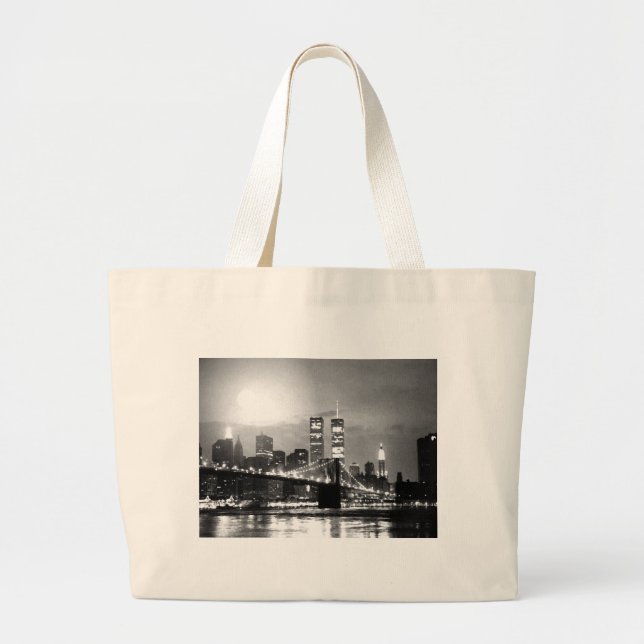 Grand Tote Bag Noir et blanc New York City la nuit (Devant)